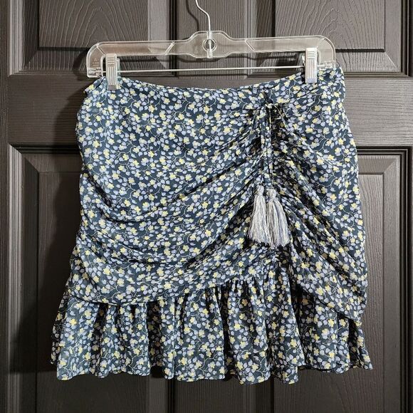 1. STATE Ruched Seam Cascading Calico Skirt in Midnight Sky - Picture 5 of 12